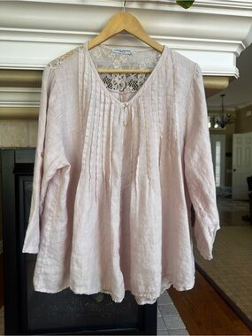 Martina Innocenti Linen Blush Button Front Dress Flowing Lagenlook Boho Romantic
